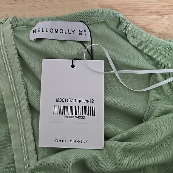 NWT Hello Molly Women’s Green Ruched Balloon Sleeve Bodycon Dress Size‎ Large - Picture 4 of 13